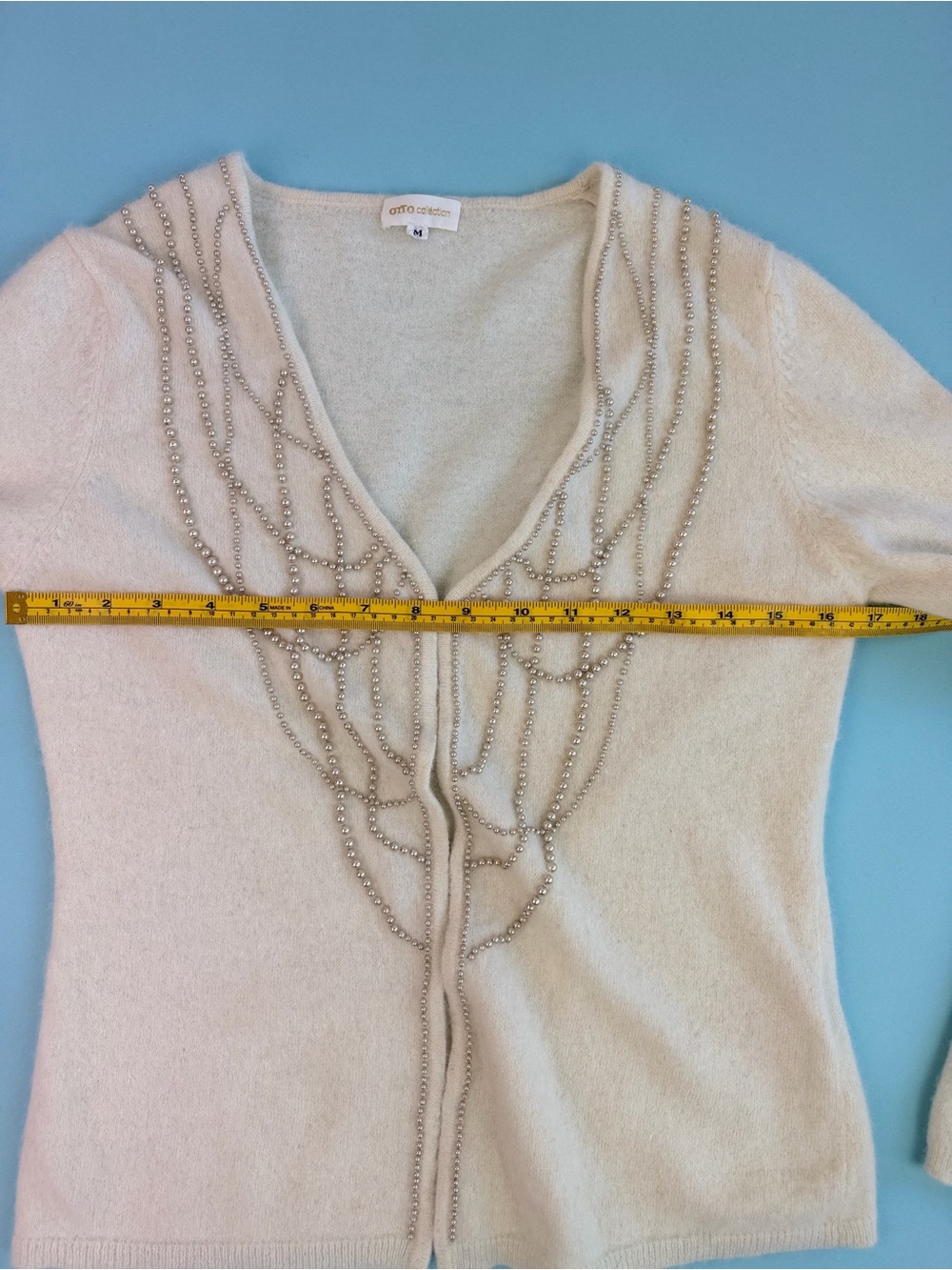 Japanese Angora Wool Pearl Beaded Cardigan OTTO Collection Sz M - Picture 5 of 10